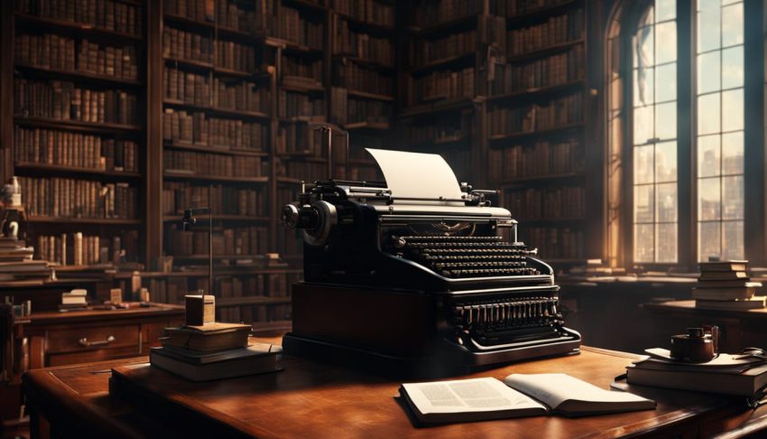 un estudio lleno de libros y una máquina de escribir que representan el trabajo de Vicente Silvestre escritor y guionista de fantasía, terror, ciencia ficción y suspense