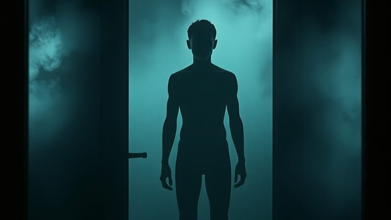 la silueta de un hombre frente a una puerta transparente que representa al protagonista del relato de ciencia ficción El regalo de Dante obra del escritor español de terror, ciencia ficción y suspense Vicente Silvestre